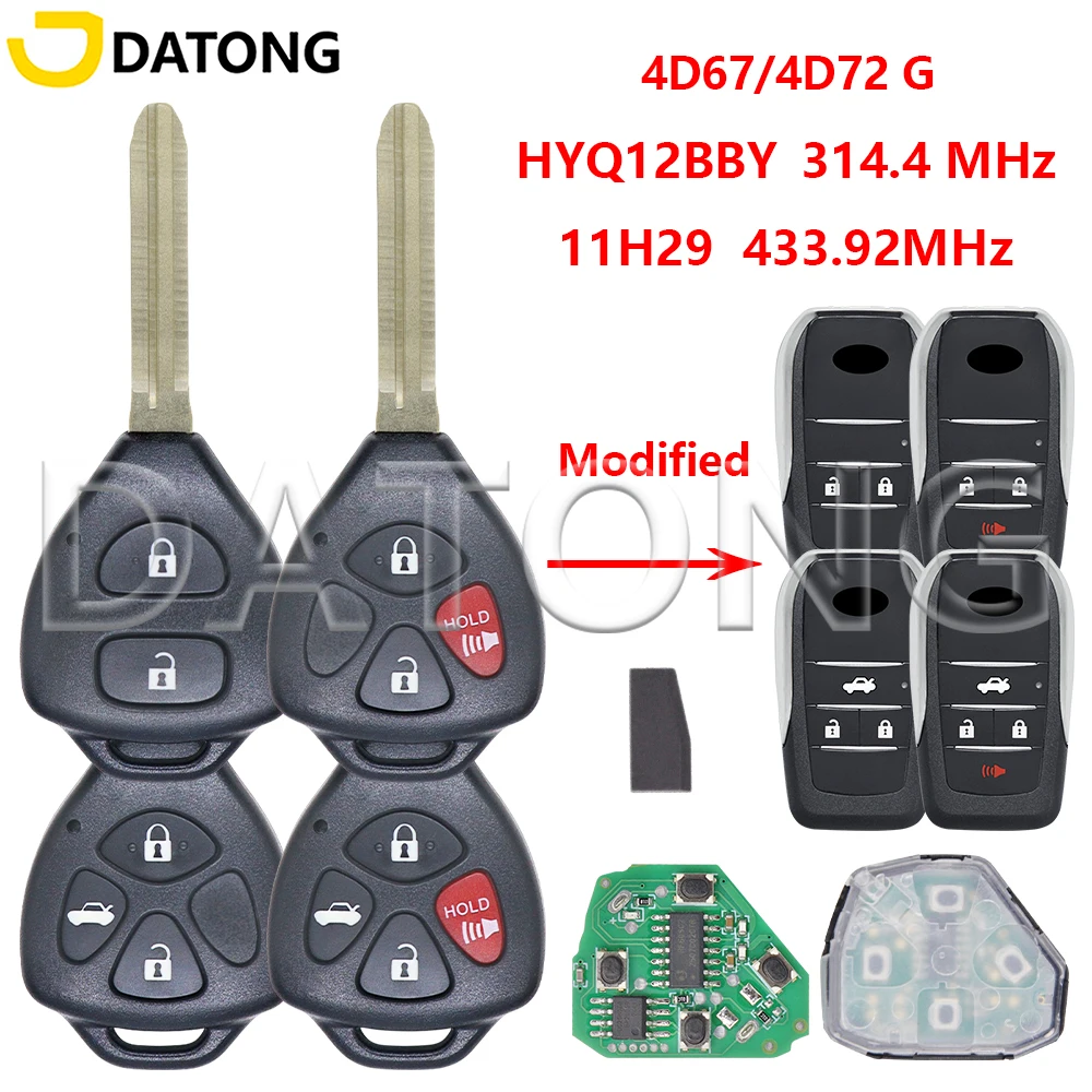 

Datong HYQ12BBY 314,4 МГц 11х29/12BBY 433 МГц TOY43 Автомобильный дистанционный ключ Toyota Corolla Camry Avalon Matrix RAV4 Yaris Venza