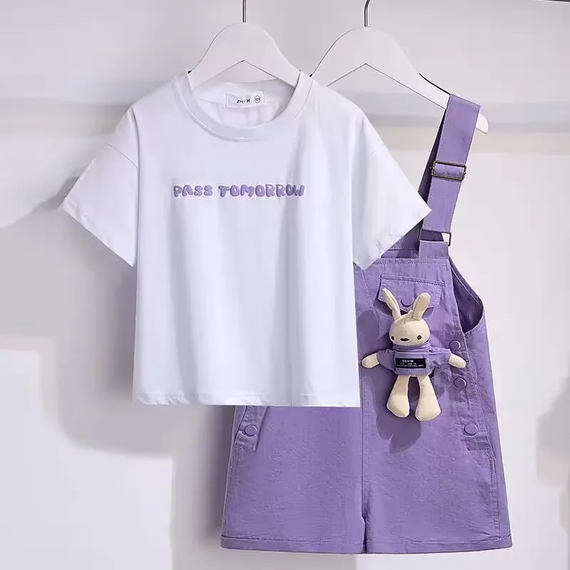 

Children's Bunny Casual Short Sleeve T-shirt Shorts Two Piece Set Summer Girls' Clothing Set New Fashionable