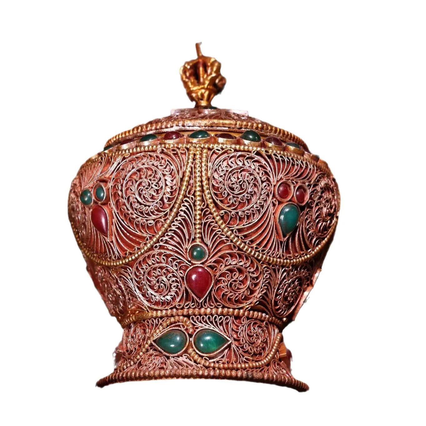 Rare Vintage Collectible Old Filigree Gem Inlaid Tibetan Silver Jar, Exquisite Craftsmanship, Elegant Shape, Equipped with Antiq