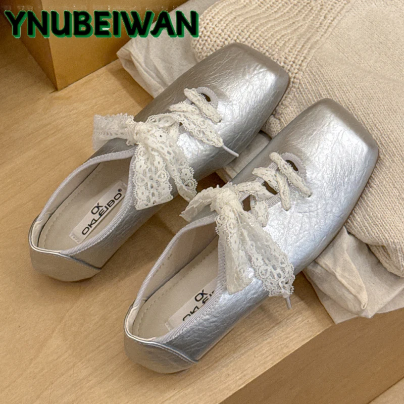 

Flats Square Toe Women Shoes Sport Lace Up Loafers 2025 Summer New Sandals Fashion Ballet Dance Woman Marie Janes Shoes Mujer