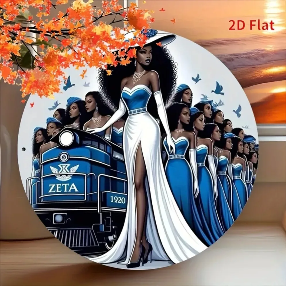 Artistic Blue & White Train Wall Decor–Elegant Woman Illustration | High-Quality Design for Restaurants & Train Enthusiast Gifts