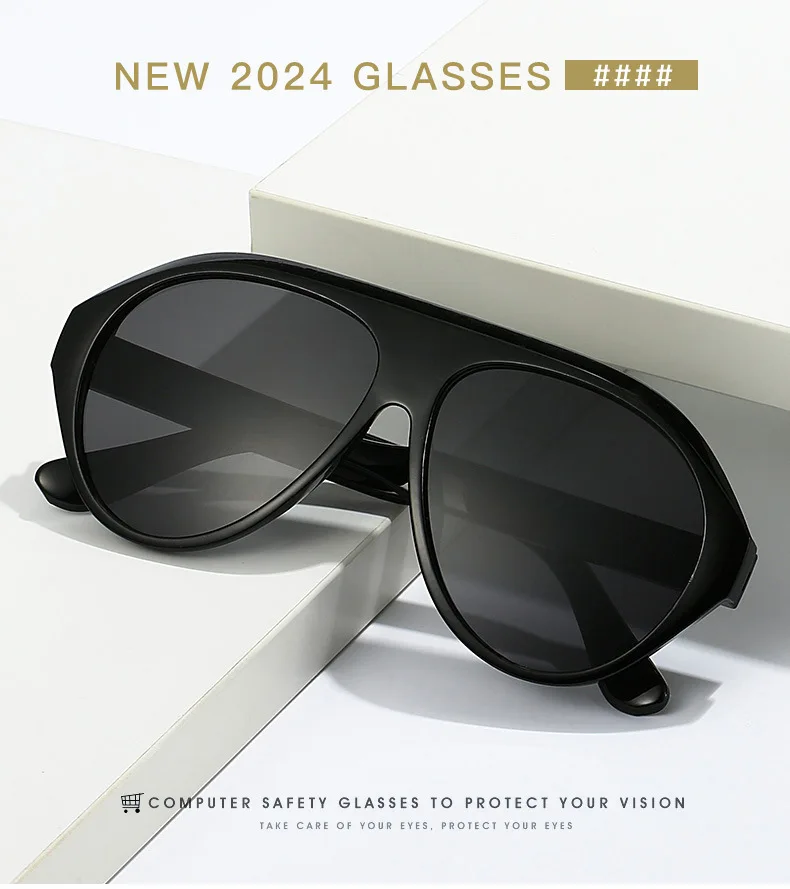 Retro Große PC-Rahmen-Sonnenbrille für Damen, runde Piloten-Sonnenbrille in Schwarz mit Farbverlauf, coole Herren-Sonnenbrille, einteilige Designer-Sonnenbrille – Detail 11