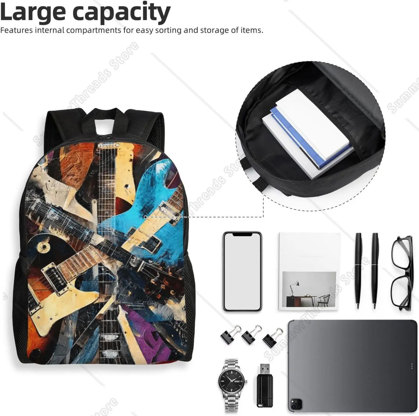 Bookbags For Women Men Lightweight Laptop Backpack Music Guitar Daypack Computer Bag