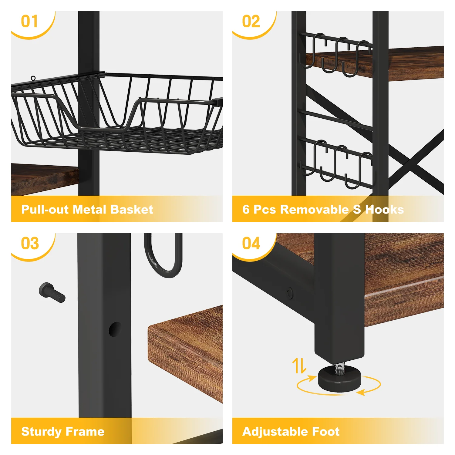 Kitchen Furniture Metal Microwave Stand Organizer Rack Shelves Wood for Indoor Outdoor Dining Easy Standing Includes Dinnerware