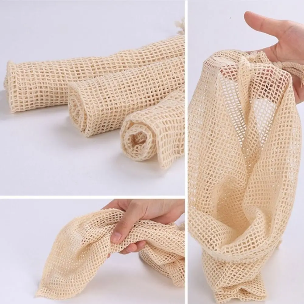 Reusable Cotton Mesh Bag Light Weight Large Drawstring Bag Eco-friendly Fruit and Vegetable Storage Mesh Shopping Bag