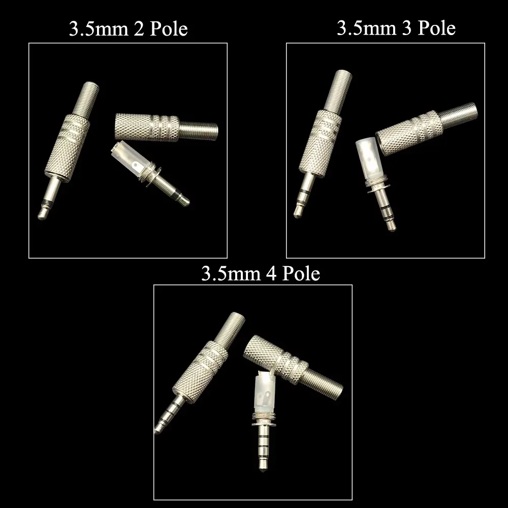5Pcs 3.5mm Male Plug 2Pole 3Pole 4Pole Mono Stereo Audio Soldering Connector 3.5 Headphone Jack for Most Earphone Repair