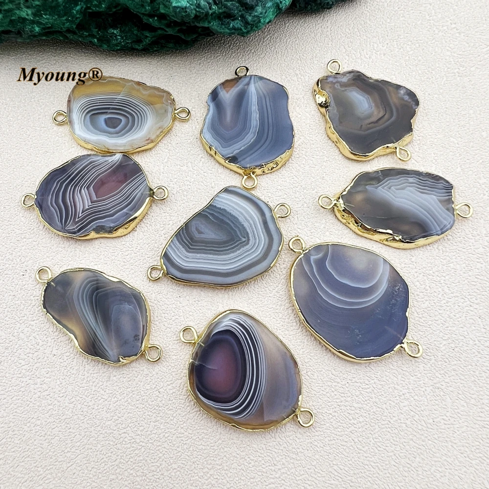 10PCS Freeform Natural Stone Botswana Brown Lace Agates Slice Connector Pendant For DIY Jewelry Making MY231081