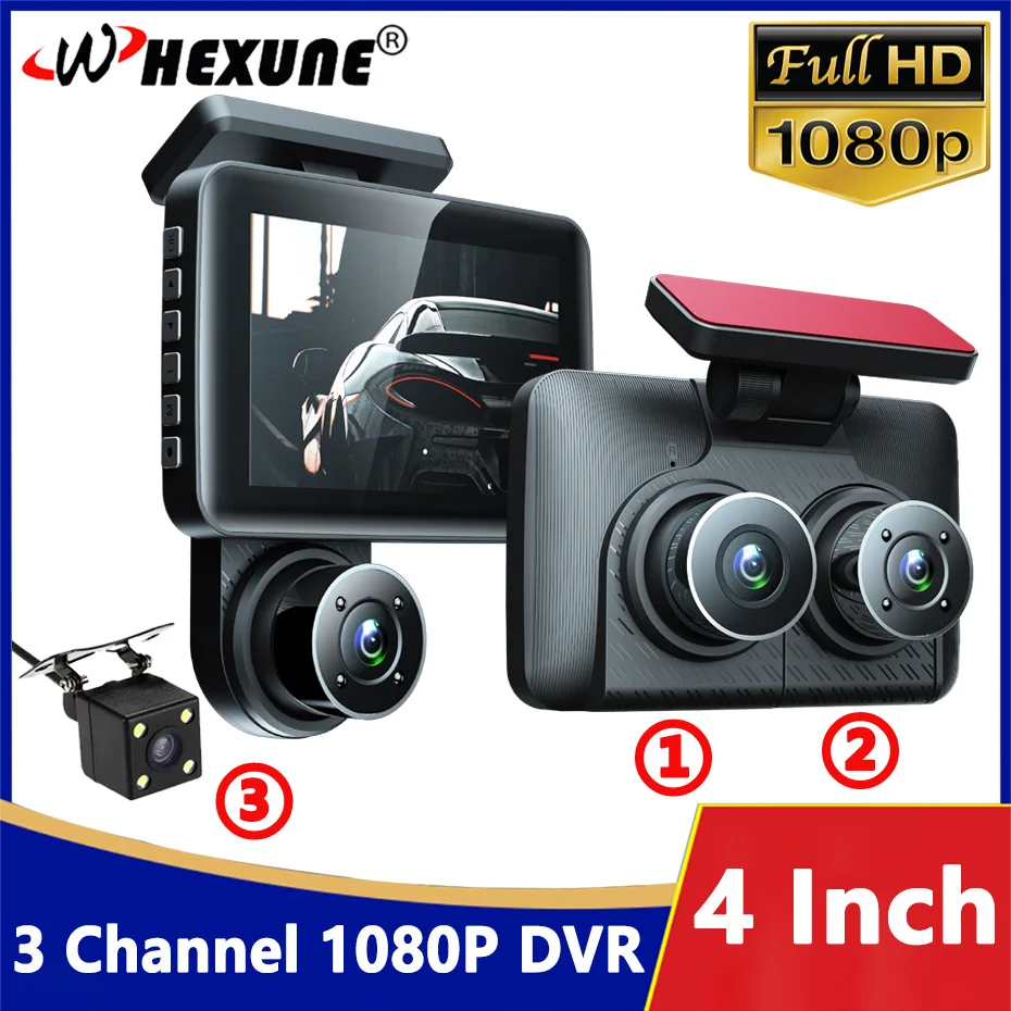 3 Lens Dash Cam for Cars HD 1080P Car Dvr Camera for Vehicle 4.0 Inches Recorder Video Rear View Camera Black Box Loop Recording