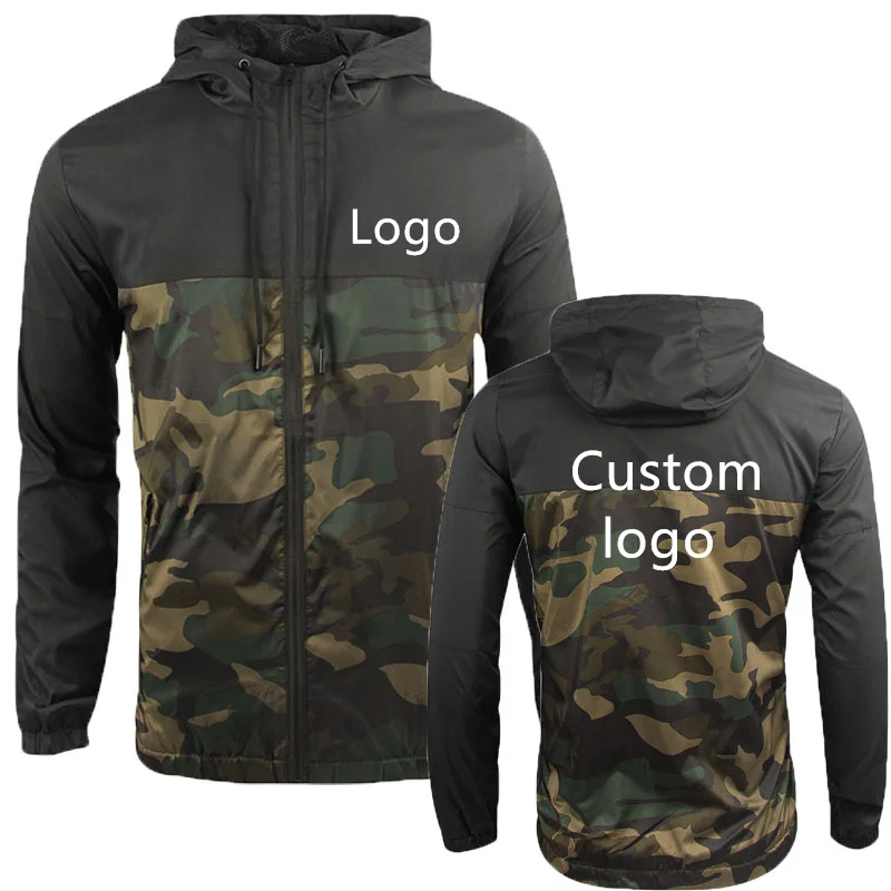 

Spring Autumn Custom logo Camo Patchwork Men's Jacket Custom Brand Logo Custom Pattern breathable Men's Hooded Jacket