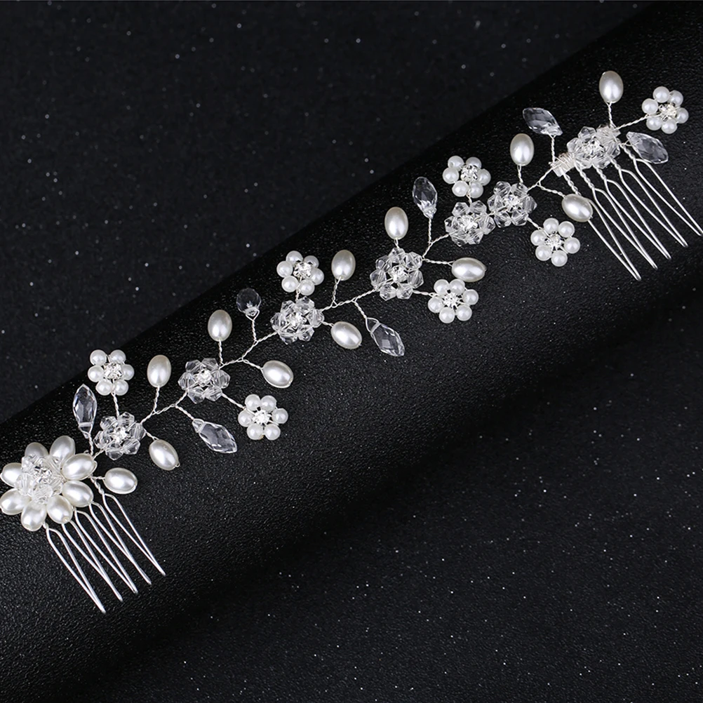 

Silver Hair Comb Elegant Bridal Headdress Wedding Accessories Double Clip Pearls Long Lasting Use For Bride Party