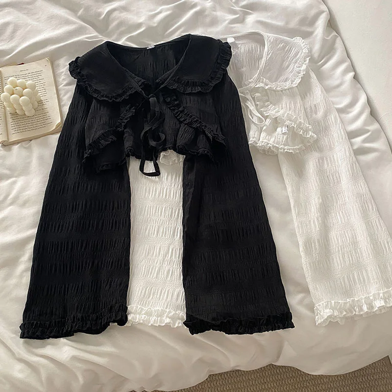 Bella Collar Design Sensation Small ence Tie Dye Chiffon Top Dames Zomer Nieuwe Japanse Sle Gentle Match Zonbescherming...