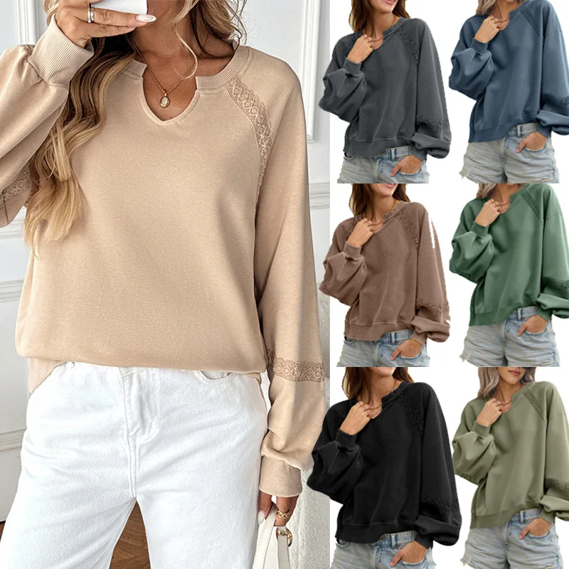 Herbst Winter Neue Stil frauen Top Reine Nähte Spitze Lose Modische Lange-ärmeln Pullover Moletom Frauen Hoodies