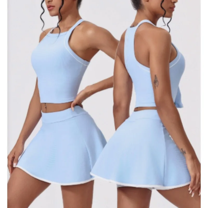 

2PCS Women Tracksuit Yoga Set Gym Bra Sports Short Skirt Workout Sportswear Running Tennis Clothing Gym Wear Athletic Sport Suit