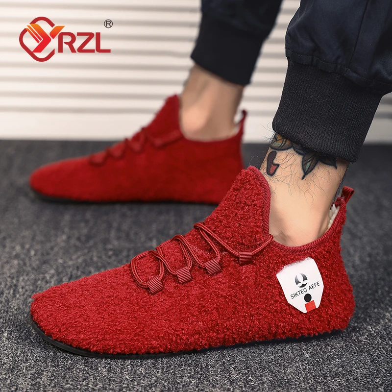 

YRZL Winter Shoes Men's Warm Lace Up Lightweight Winter Casual Shoes Men Indoor Plush Bedroom House Cotton Slippers Men Shoes