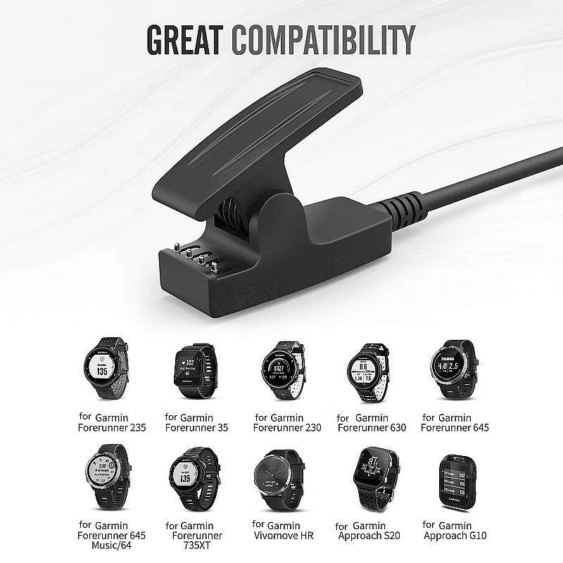 Charger Cable for Garmin Forerunner 35 735XT 235 645 Music Vivomove HR Approach S20 Lily Smart Watch USB Charging Dock Clip
