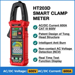 HT203D Smart Digital Clamp Meter True RMS Multimeter Auto Range 6000 Counts NCV DC AC Voltage Inrush Current Temperature Tester