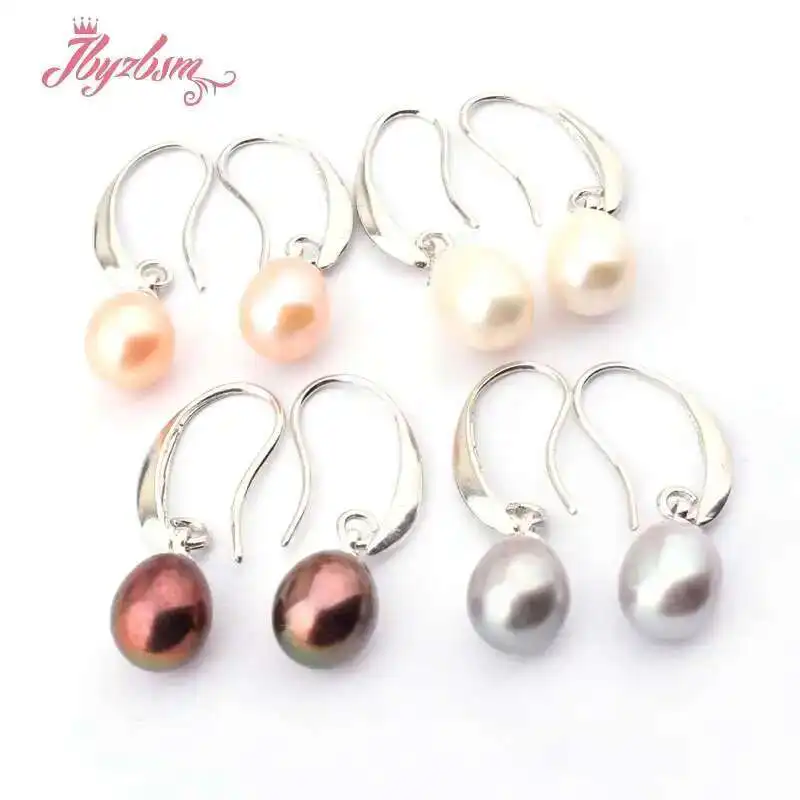 

6x8-7x8mm Oval Natural Genuine Freshwater Pearl Stone Beads Dangle Hook Fashion Style Earrings For Woman Gift 1 Pair