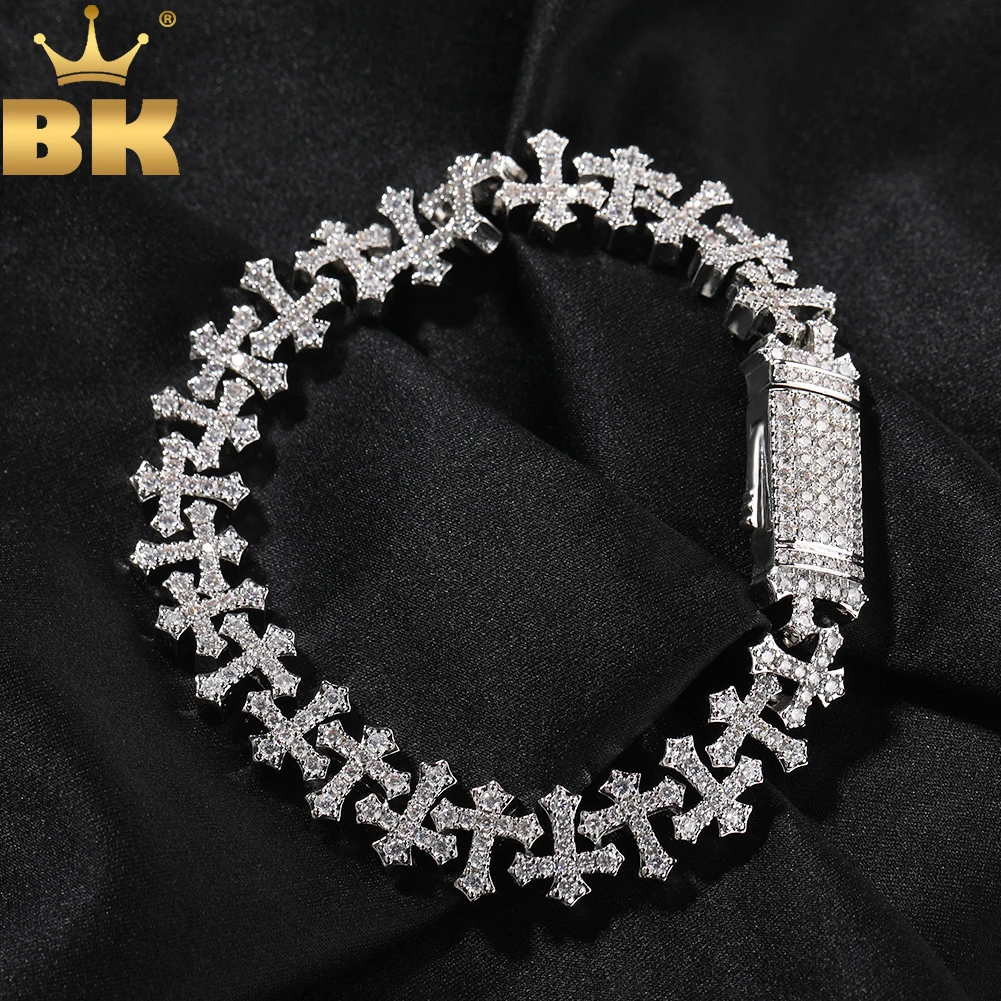 THE BLING KING Charm Cross Chain Bracelet For Women Men Iced Out Cubic Zirconia Cross Cuff Bracelet Anklet Hiphop Jewelry