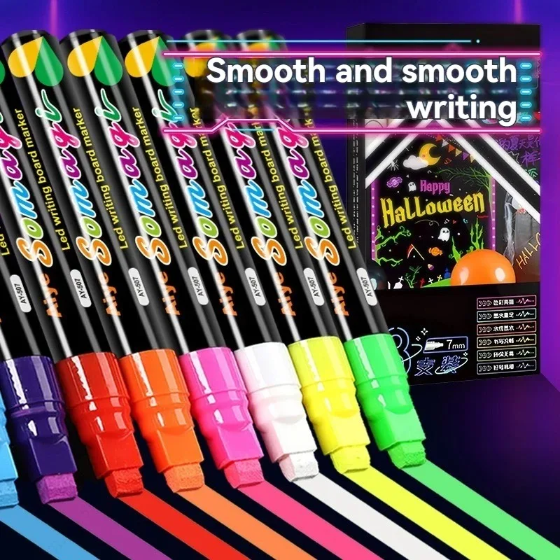 8 Colors 7mm Liquid Erasable Chalk Markers Pens Washable & Wet Erase Neon Makers for Blackboard Chalkboard Signs Glass Window