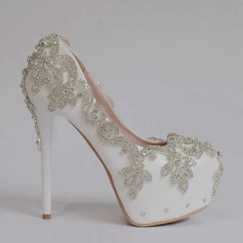 2023 Fashion High Heels Women's Wedding Shoes PU Rhinestone Waterproof platform Round Toe Thin Heels 14 cm Women Pumps Shoes