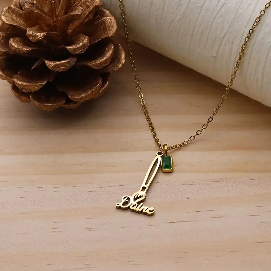 Chandler Custom Name Paint Brush Necklace Stainless Steel Art  Draw Brush Choker Necklace Jewelry Gift