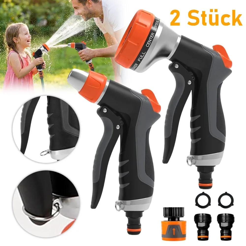 Lot de 2 pistolets de pulvérisation de jardin, pulvérisateur de jardin 10+2 fonctions avec connexion rapide, débit d'eau réglable, douchette manuelle pour pelouse, animaux domestiques, jardin, allée, fleurs, voiture