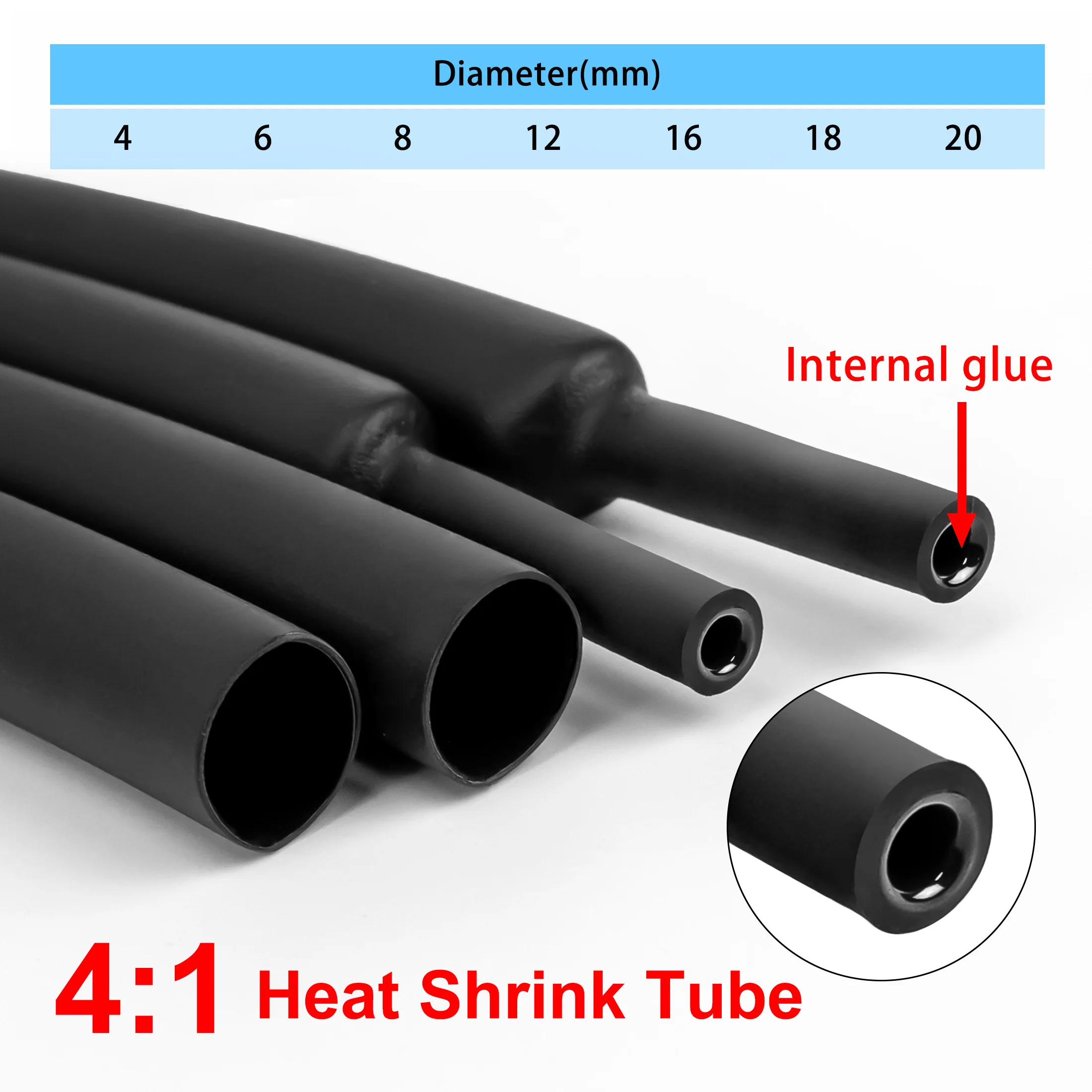 1M 4:1 Heat Shrink Tube With Glue Thermoretractile  Shrinkable Tubing Dual Wall 4 6 8 12 16 18 20mm