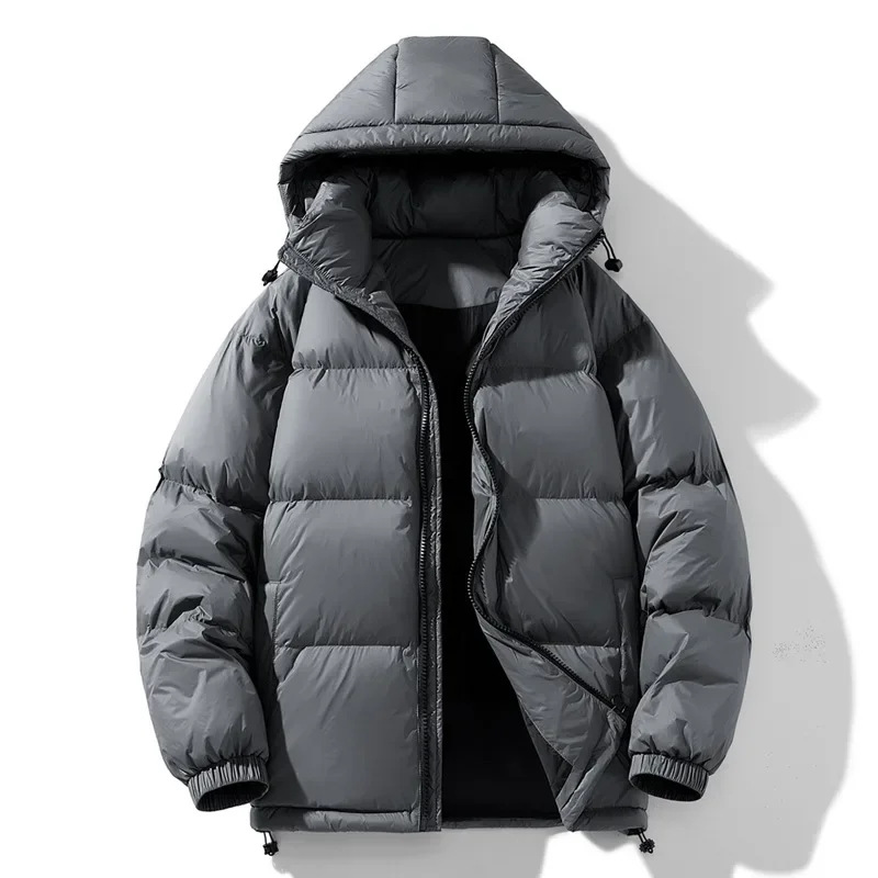 Winter Warmer Down Jackets Men Hooded Windproof Down Coat White Duck Down Jacket Black Grey Casual Loose Outdoor Outerwear New