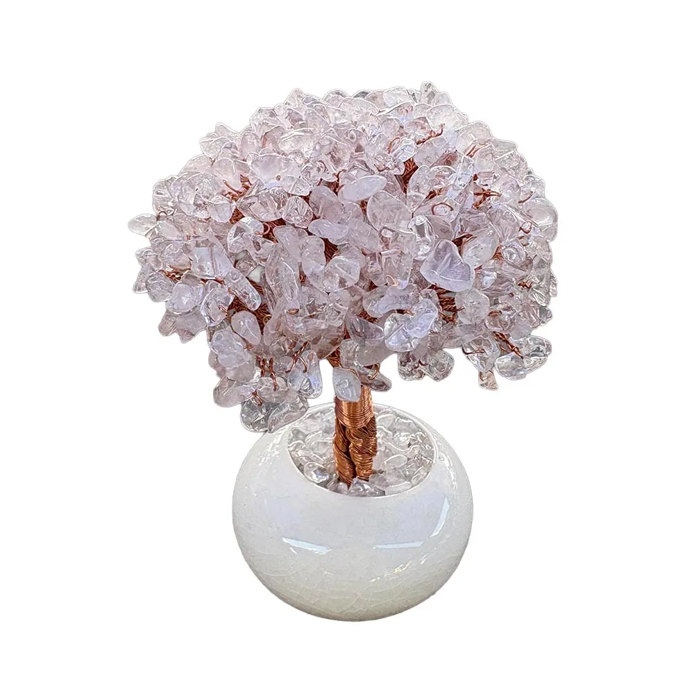 Custom Handcrafted Natural White Crystal Money Tree Figurine - Gemstone Bonsai Tree Decor for Healing