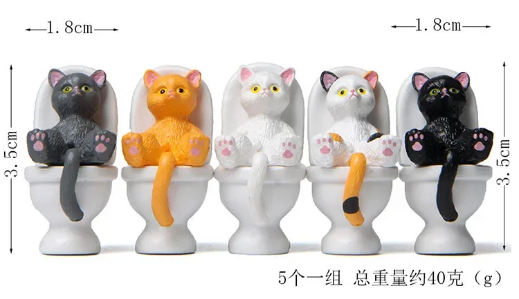 Cute Cat Figurine Mini Soothing Long Lasting Vivid Appearance Toilet Series Cat Statue Cat Sculpture Spiritual Consolation