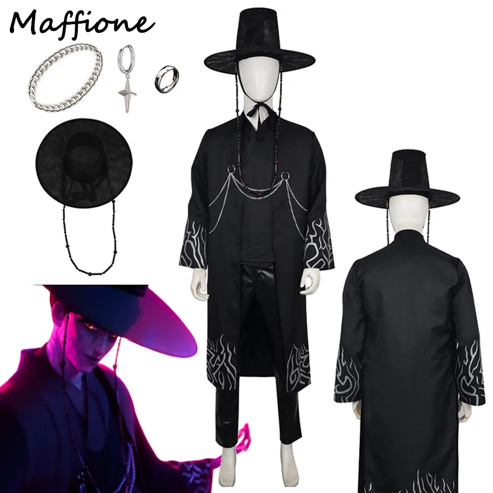 

Cartoon Demon 2025 Hunter of KPop Saja Boys Jinu Cosplay Costume Headgear Hat Set Men Disguise Necklace Earrings Ring Halloween