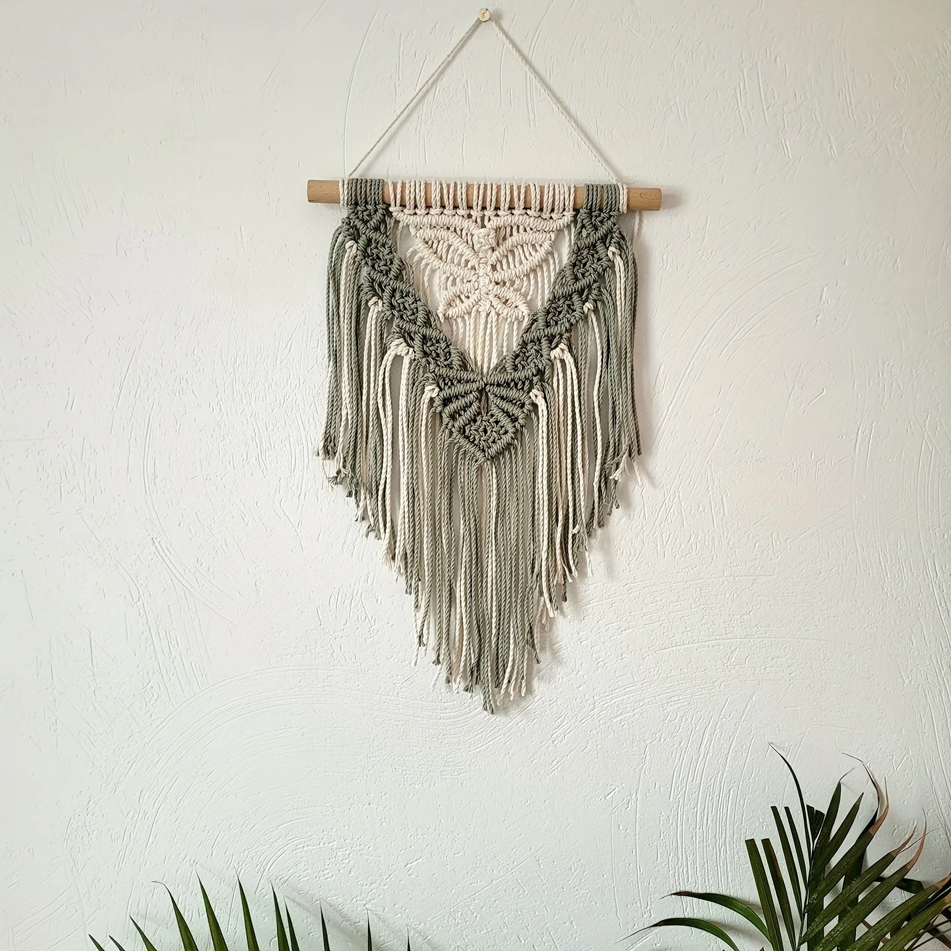 1pc Macrame Wall Hanging Tapestry With Tassel, Hand-Woven Bohemian Cotton Rope Tapestry Hanging Ornament Home Decor Boho Woven T