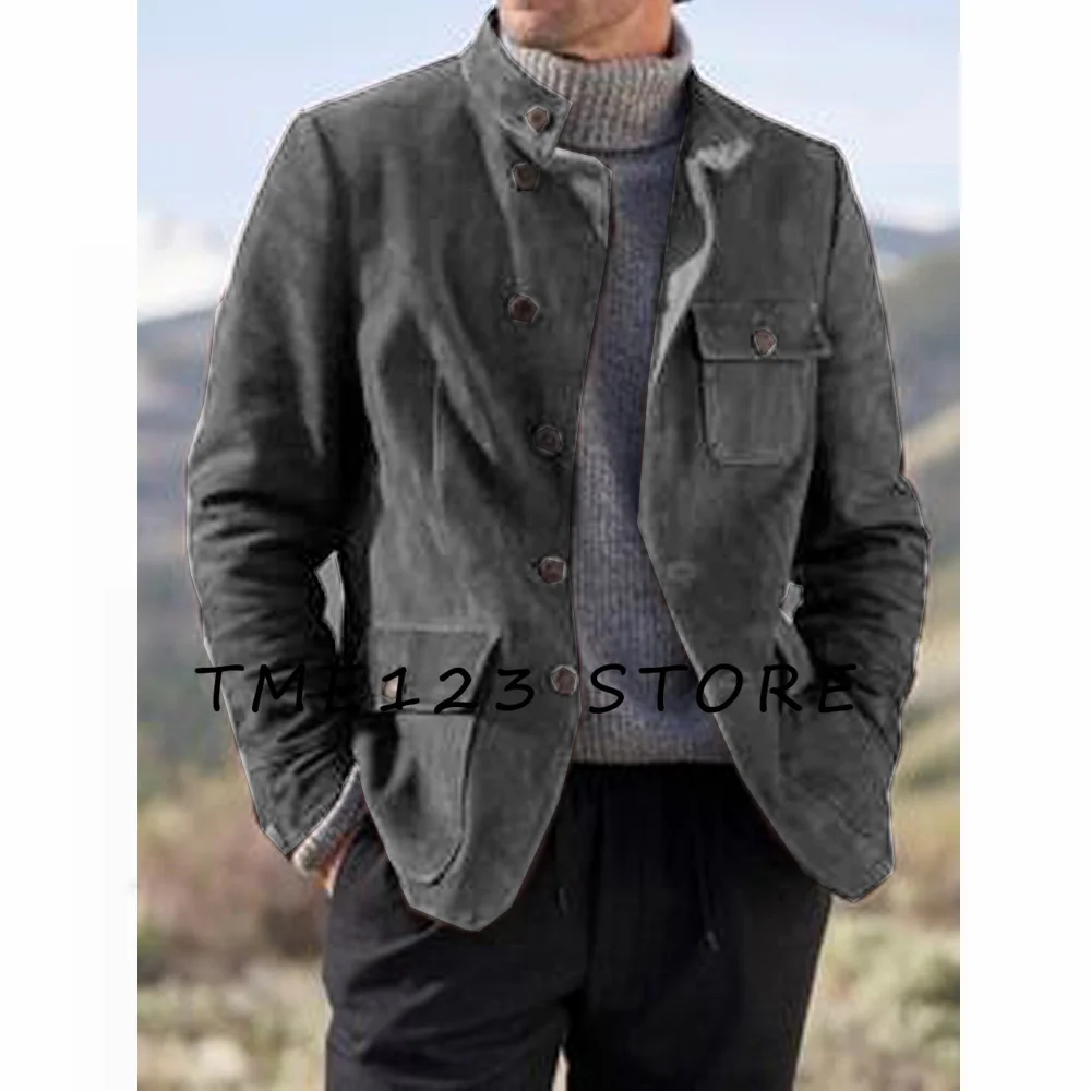 Veste Courte en Daim pour Homme, Manteau Chaud et Décontracté, Col en V, Simple Boutonnage, Combinaison Coréenne, Hiver