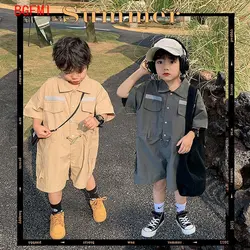 2023 Summer Korean Children Short sleeve Shorts Coveralls baby Boys One-piece Overalls Girl Jumpsuit for Kids reflective 2-11Y