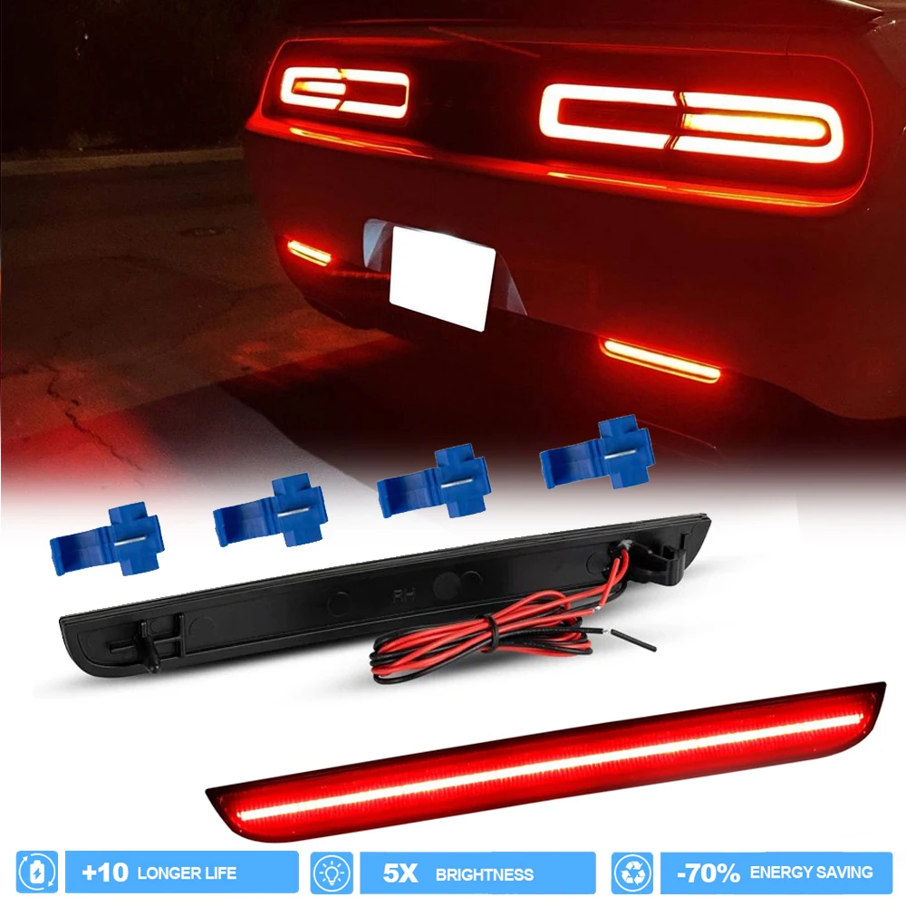 

2 шт. дымчатые линзы, светодиодный задний бампер, стоп-сигнал для Dodge Challenger 2015-2022, автомобильный Стайлинг, задний противотуманный сигнальный фонарь, красный