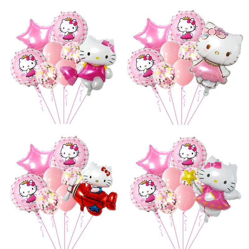 Cartoon Hello Kitty Y2K Aluminum Film Balloon Sanrio Cute Kt Cat Birthday Set Girl\'s First Birthday Decorating Party Gift