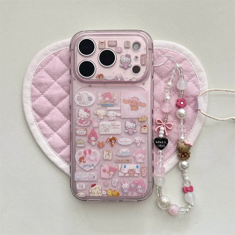 Urocze etui na telefon z króliczkiem i łańcuszkiem w stylu kawaii, odporne na wstrząsy, do iPhone 17 Pro 14 13 15 16 Max 17 Pro Max, koreańskie obudowy, funda. — zdjęcie produktu 4