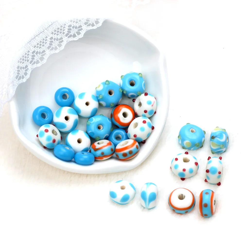 

4pcs/Lot Porcelain Blue Handmade Lampwork Beads DIY Crafts Charm Bracelets/Earrings/Necklace For Women Jewelry Making