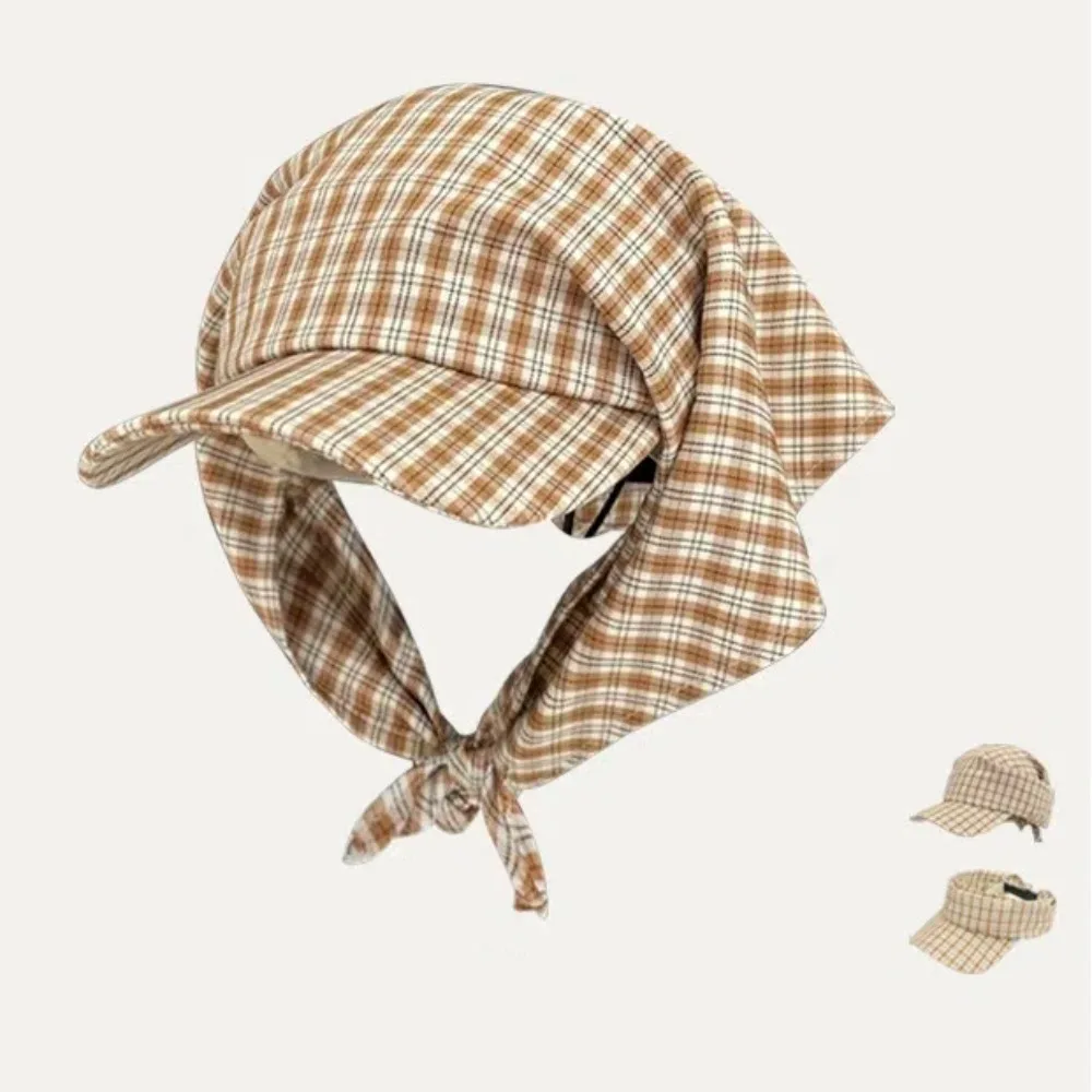 

Fashion Plaid Strap Headscarf Caps UV Protection Adjustable Sun Hat Breathable Sunscreen Hat Summer