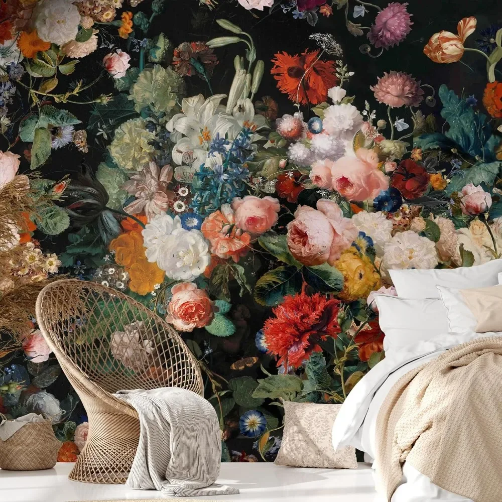 Dark Floral Wall Mural Peel and Stick 148