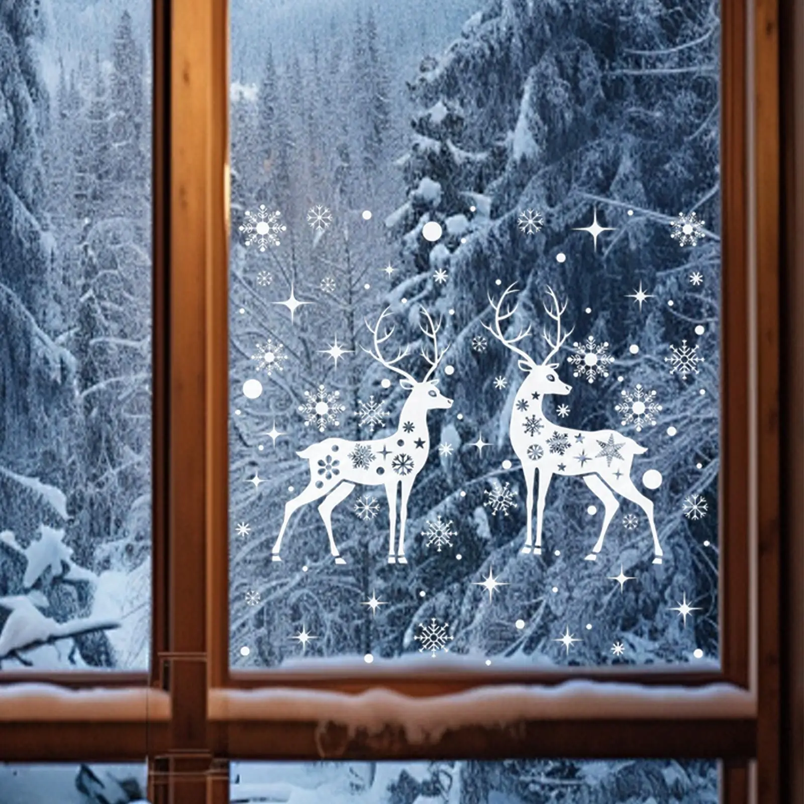 2x Reindeer Christmas Window Stickers Xmas Decor for Party Supplies Holiday