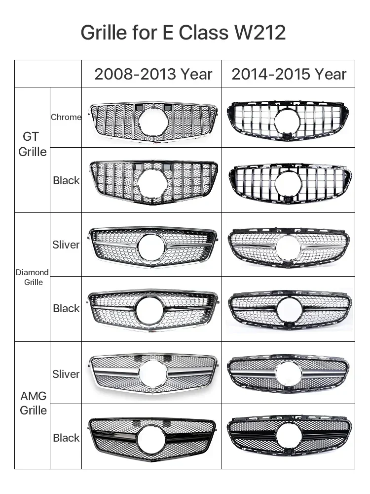 Front Racing Grill For Mercedes Benz E Class W212 2014-2015 Panamericana GT Grille Diamond AMG Black Silver Accessories Parts