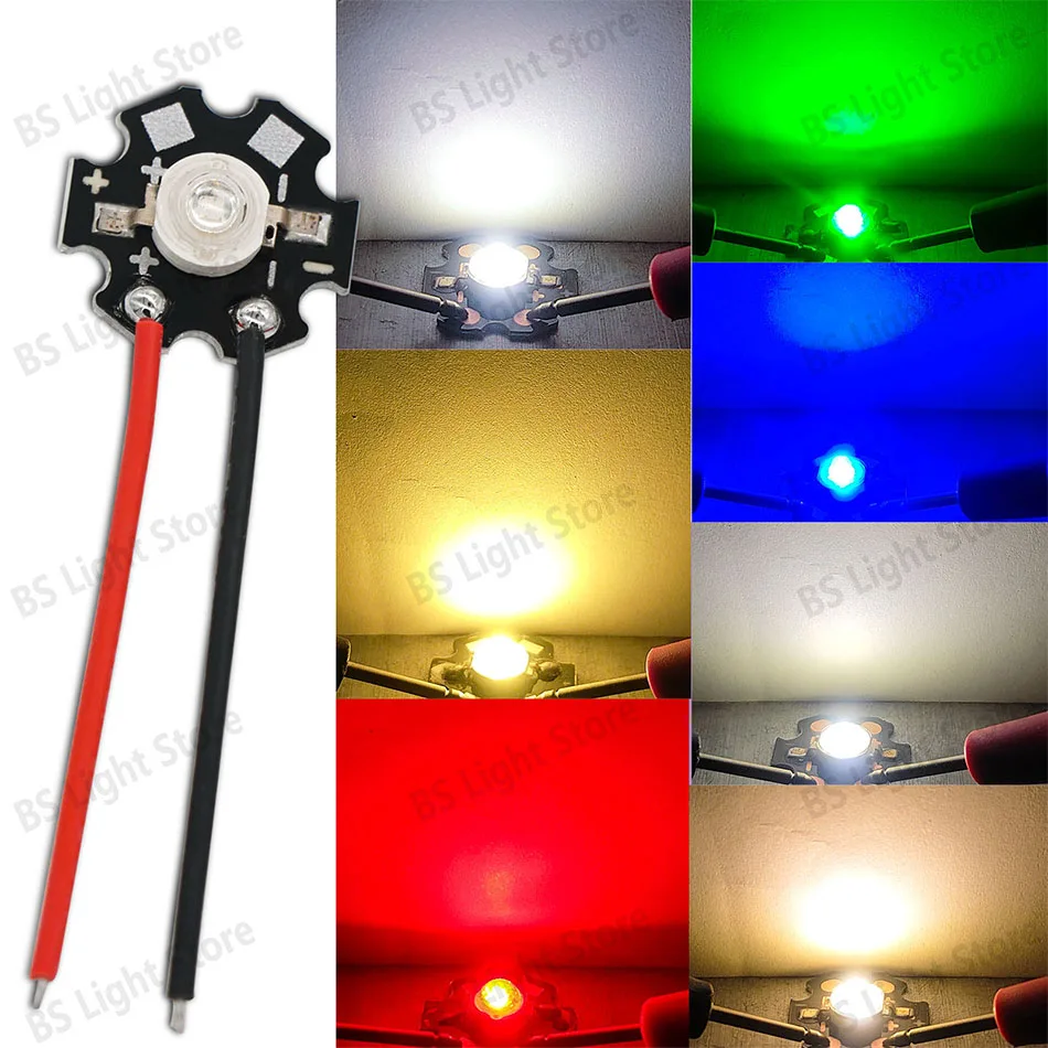 1-10 Stück 1W 3W Hochleistungs-LEDs in Warmweiß/Kaltweiß/Naturweiß/Rot/Grün/Blau/Echtes Blau mit Kabel, 20mm Stern-PCB-Lichtquelle – Detail 2