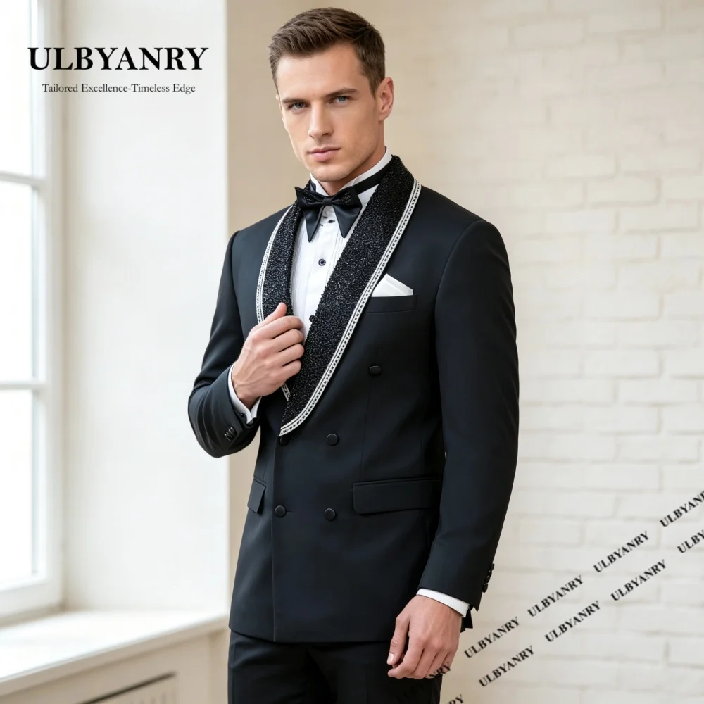 ULBYANRY Men's Luxury Wedding Suit Elegant Beading Slim Fitting Groom Suits Formal 2-Piece Made to Measure Tuxedo Jacket Pants