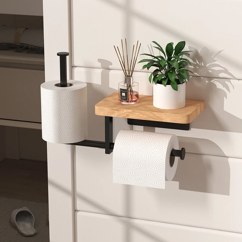 

Bathroom toilet paper holder, toilet paper holder, non perforated wall mounted roll paper holder with storage platform