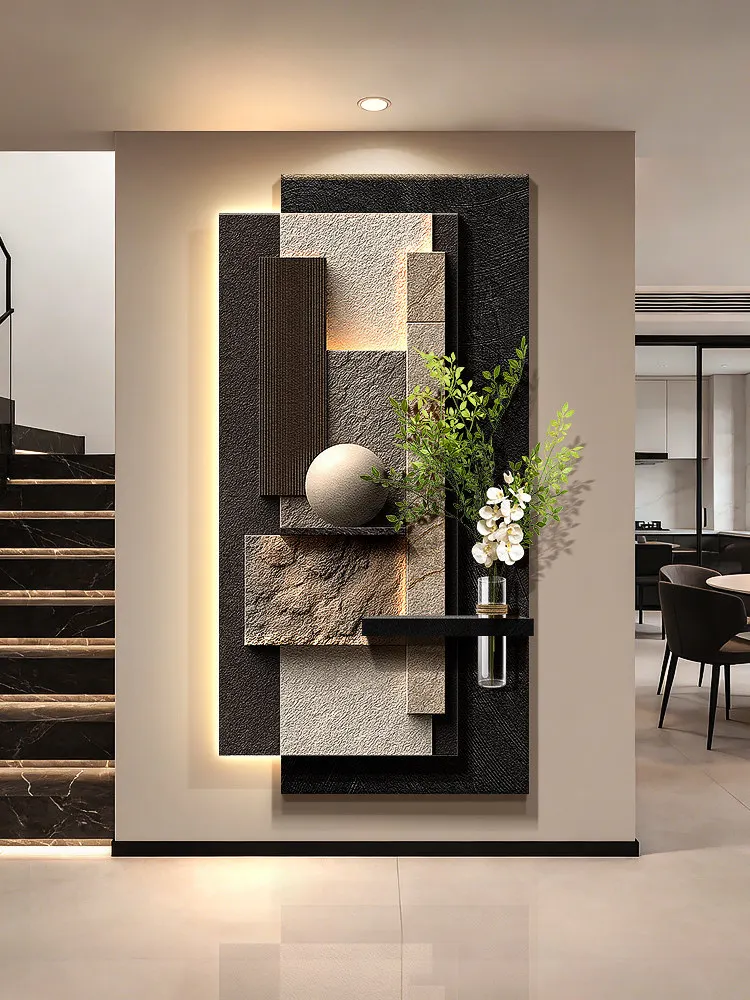 Abstract Hydroponic Greenery Entryway Decorative Painting Front Door Facing Sandstone Mural Light Geometric Corridor Hanging Art