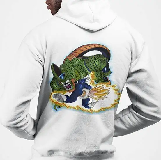 

Белая толстовка с капюшоном Dragon Ball для мужчин Goku Frieza Battle с принтом, хлопковая уличная одежда, пуловер, свободный крой, унисекс, аниме, дизайн сцены Чейза