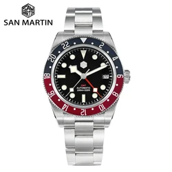 San Martin NH34 GMT Luxury Mens Sapphire Automatic Mechanical Bidirectional Aluminum Bezel Watch 100M Waterproof 3H Date  SN0109