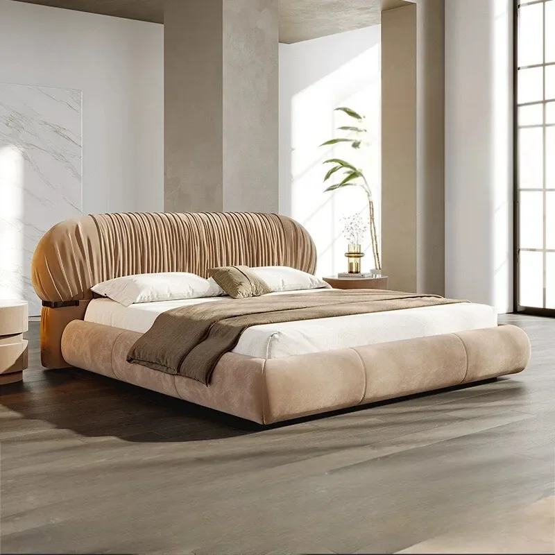 Italian light luxury pleated fabric bed high-end matte cloth soft bag bed master bedroom 1.8 meters double wedding