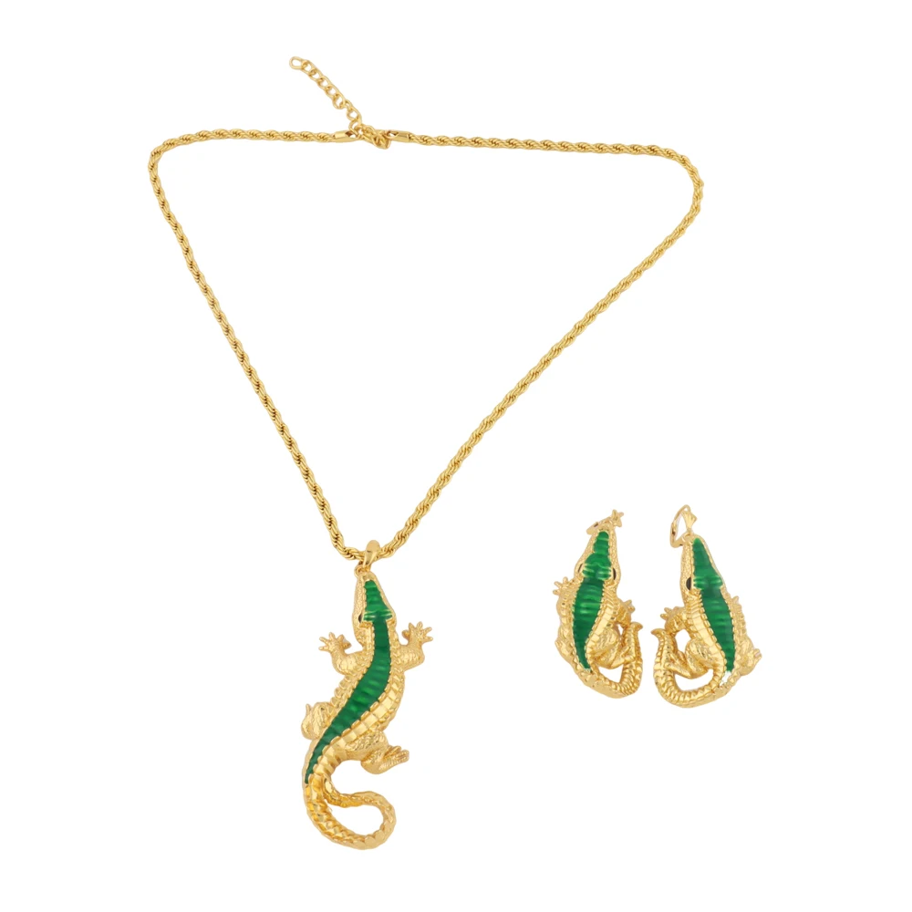 Dubai vergoldetes unbesiegbares Krokodil-Halsketten- und Ohrring-Set für Frauen, afrikanischer edler Stil, Design-Schmuck, Party-Geschenk – Detail 12